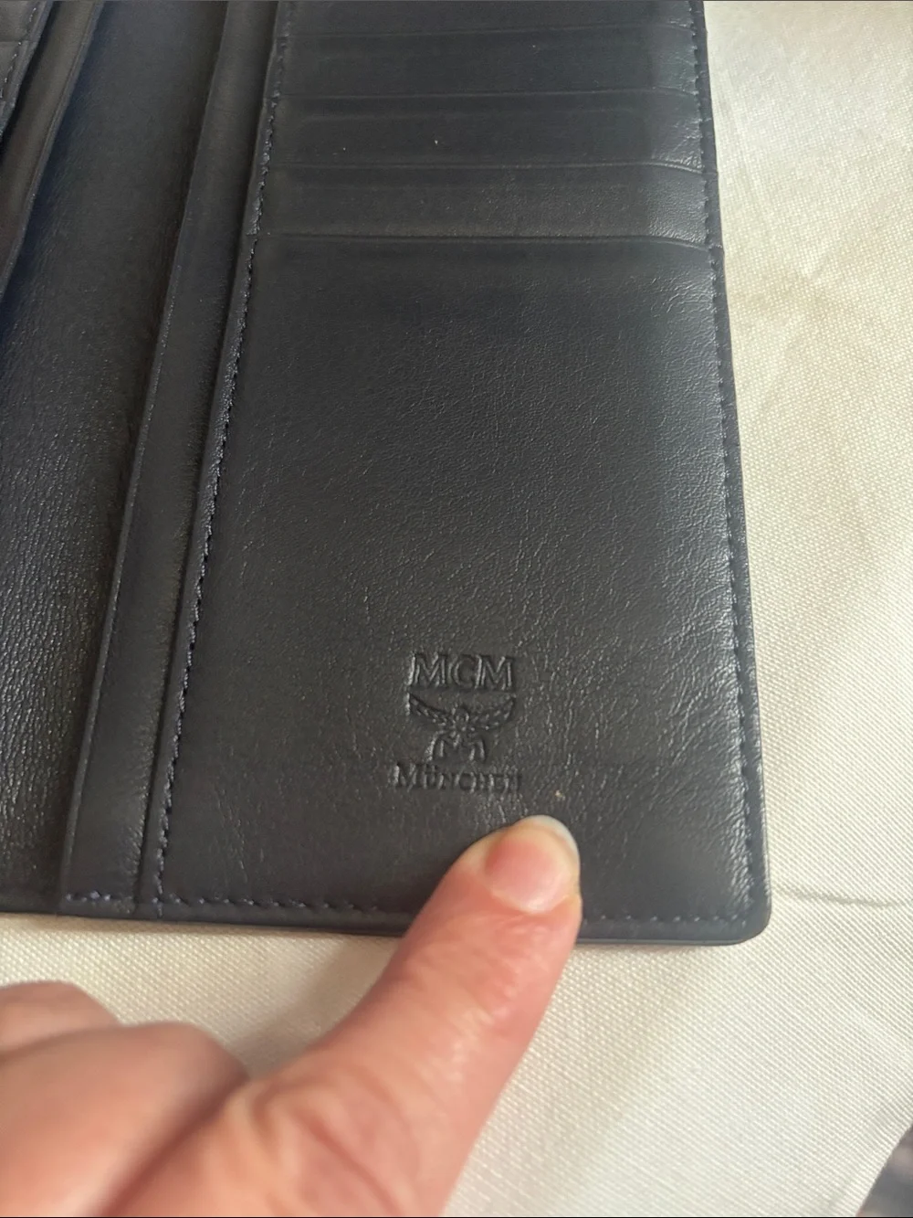 MCM Blue  Embossed Long Bifold Wallet